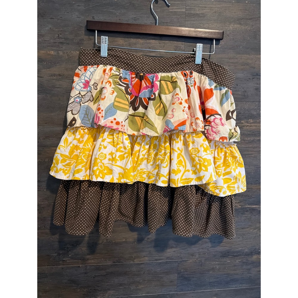 Pier 1 Boho Tiered Ruffle Apron Skirt Floral Tie Waist OS